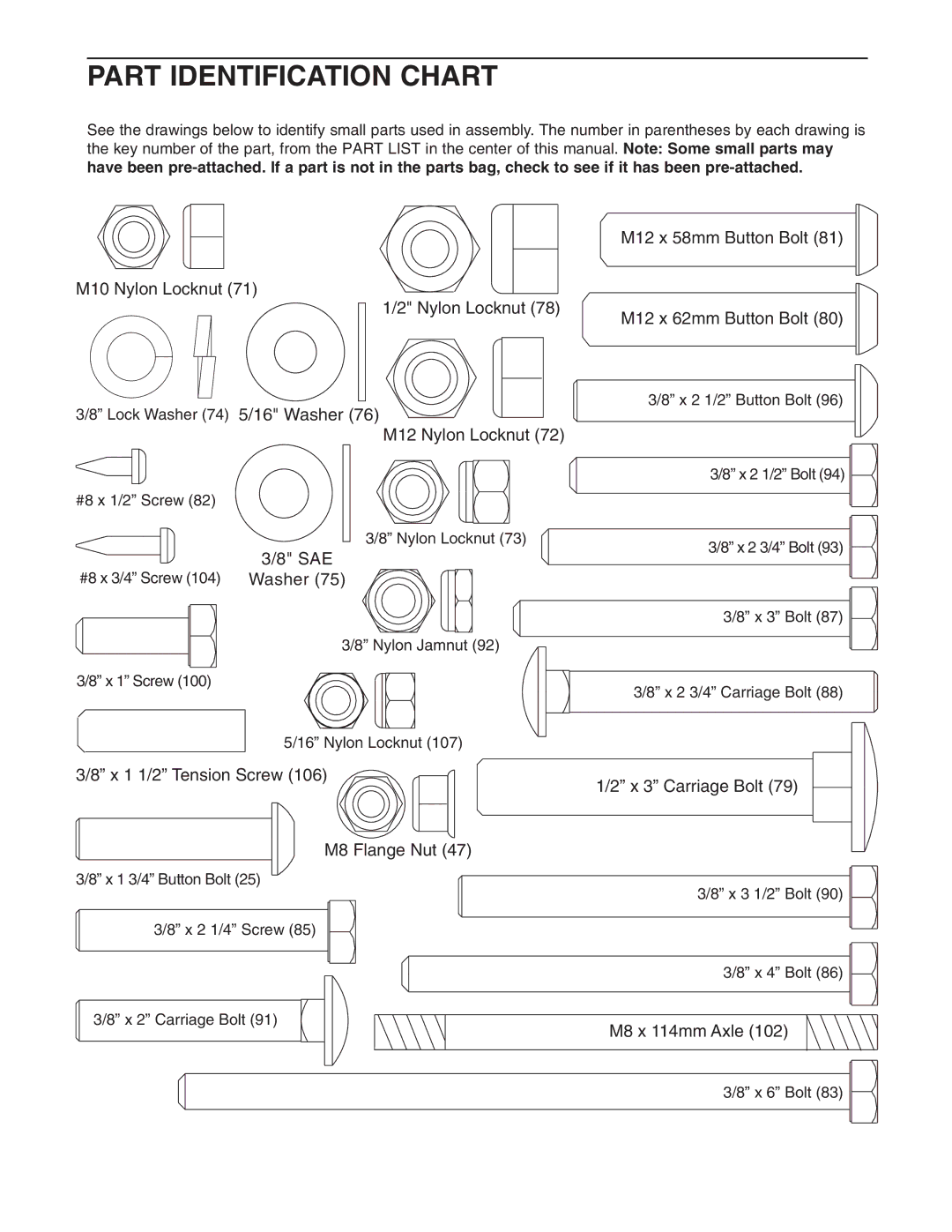 Weider PLATINUM 600 user manual Part Identification Chart 