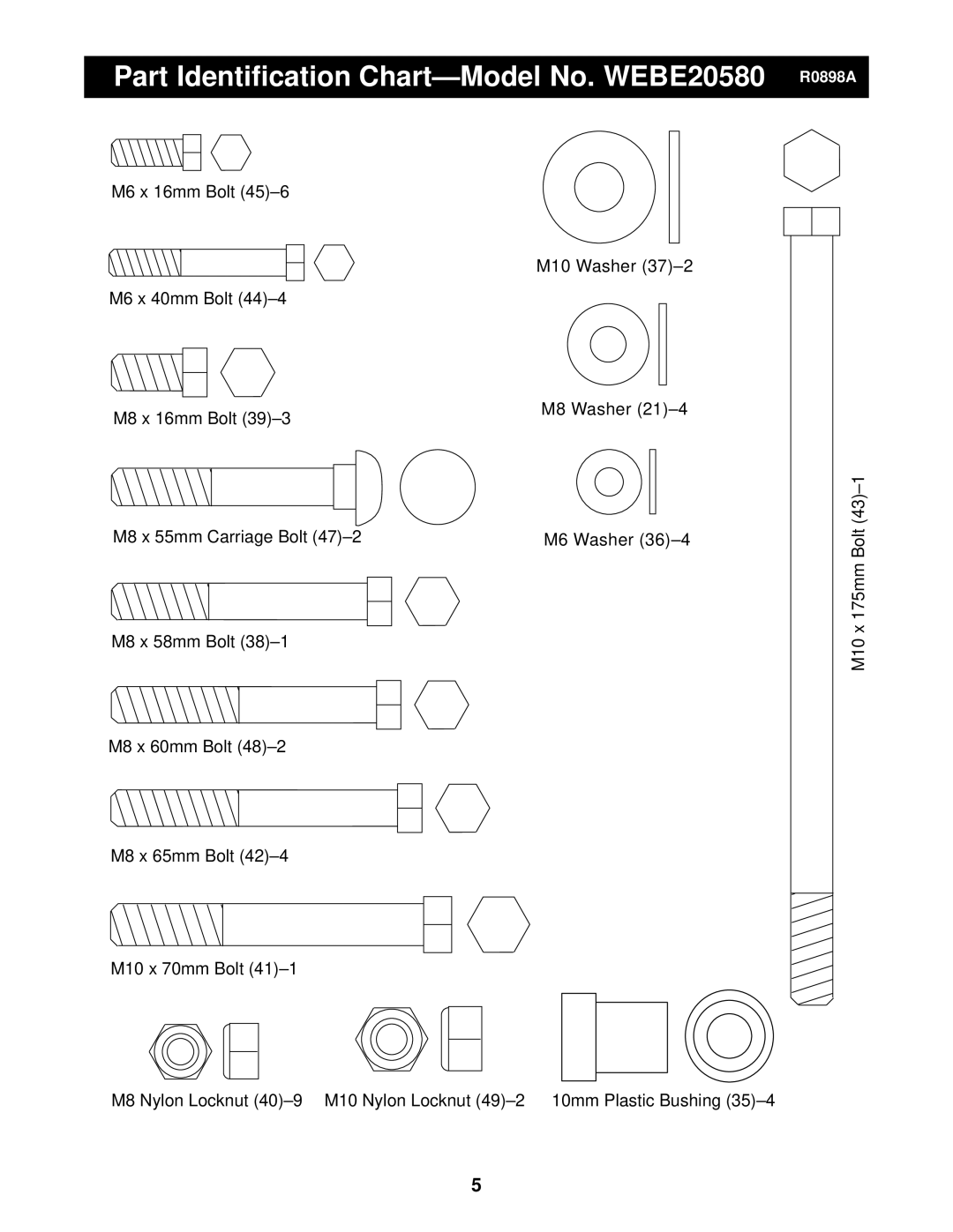 Weider Pro 208 user manual Part Identification Chart-Model No. WEBE20580 