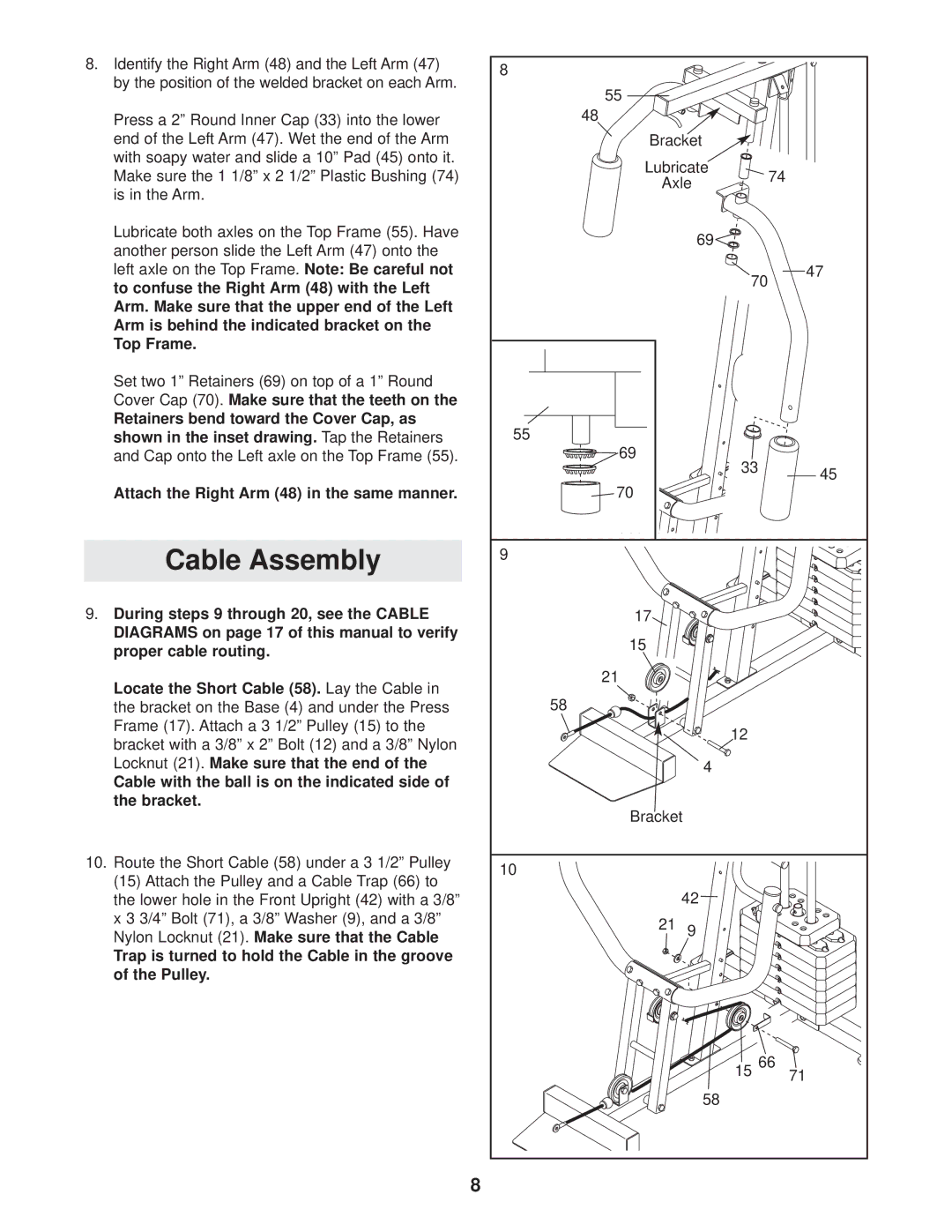 Weider Pro 2250 user manual Cable Assembly, Trap is turned to hold the Cable in the groove of the Pulley 