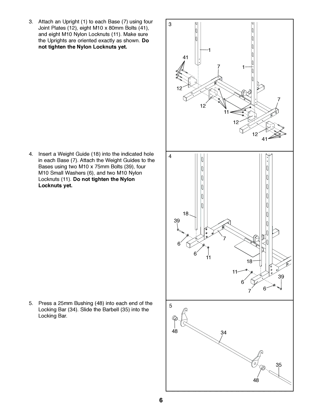 Weider PRO 375 user manual Locknuts yet 