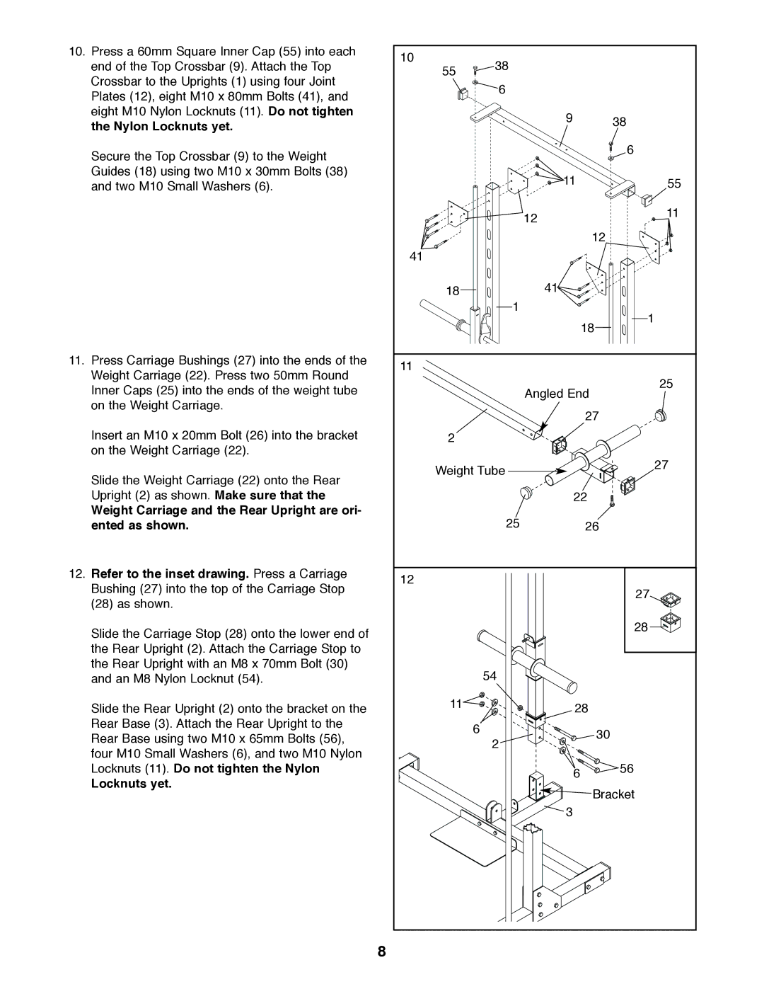 Weider PRO 375 user manual Angled End Weight Tube Bracket 