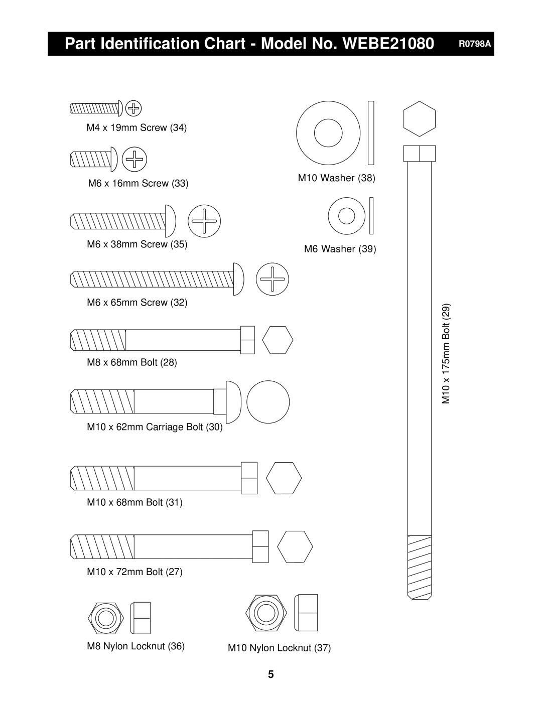 Weider PRO 408 user manual Part Identification Chart Model No. WEBE21080 