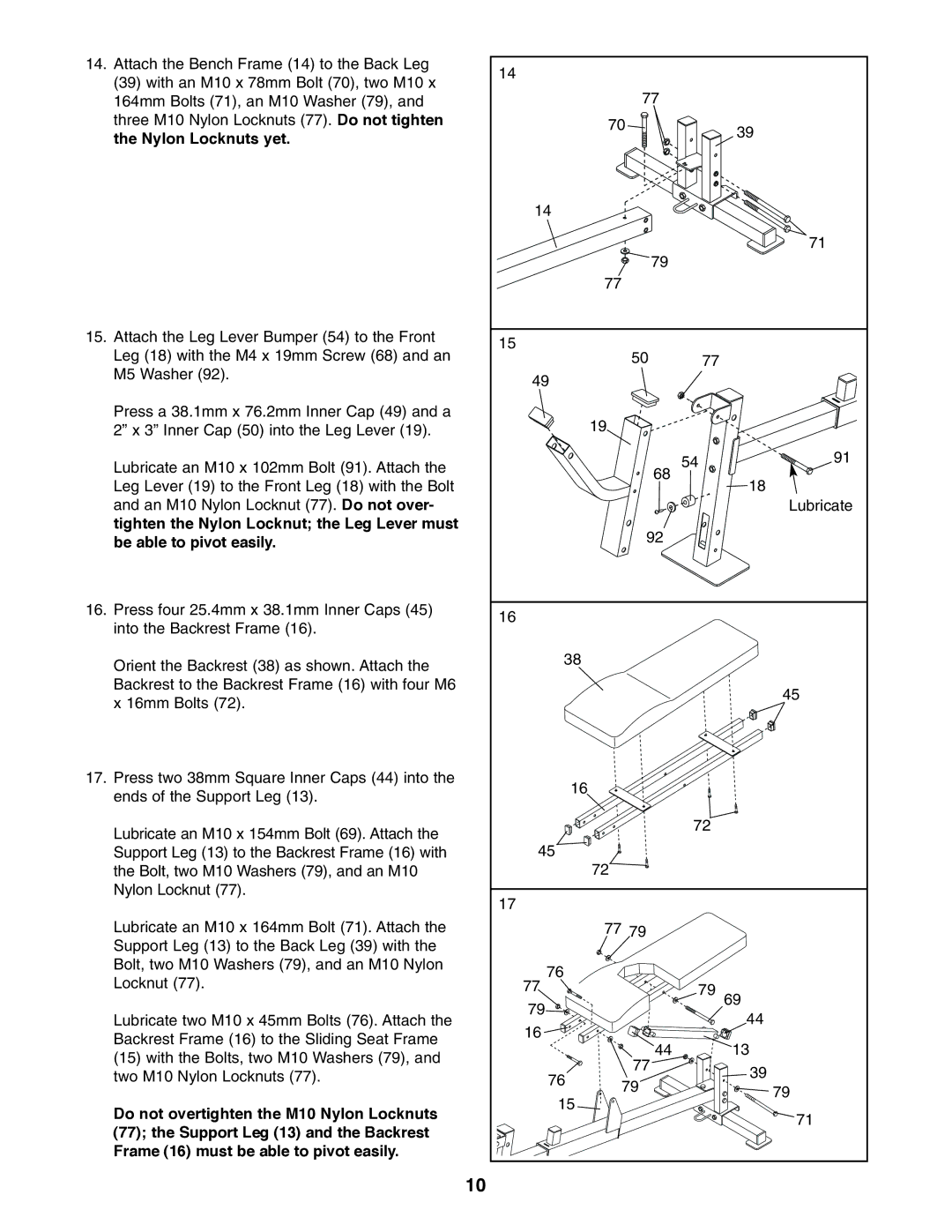 Weider PRO 575 user manual Lubricate 