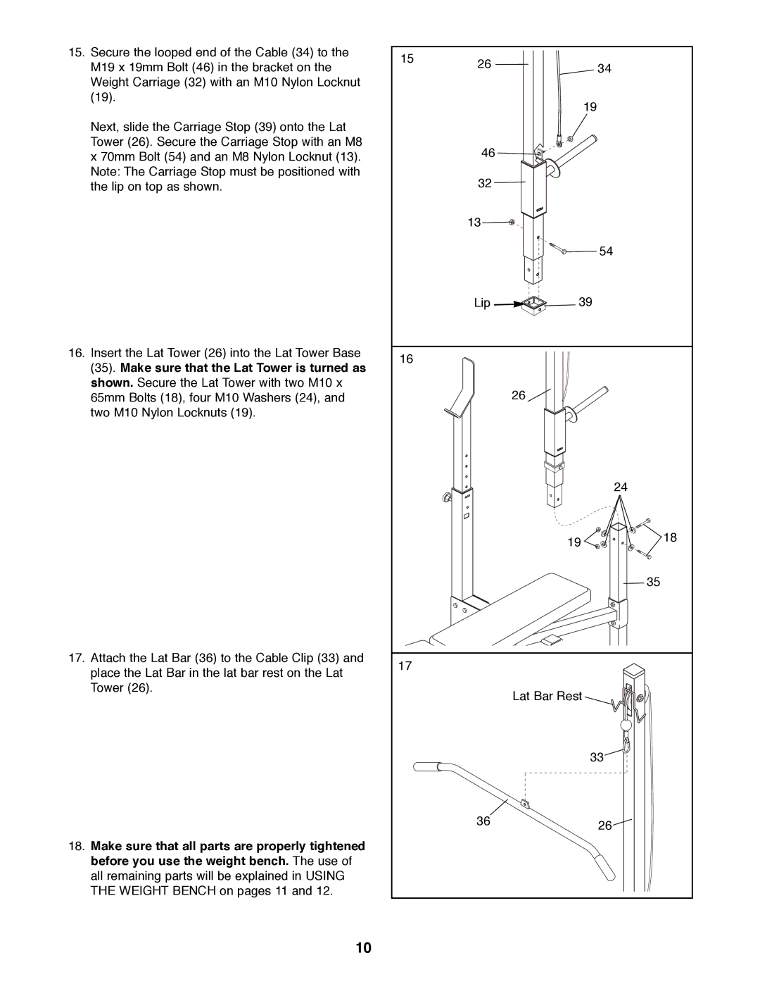 Weider PRO 900 manual Lip Lat Bar Rest 