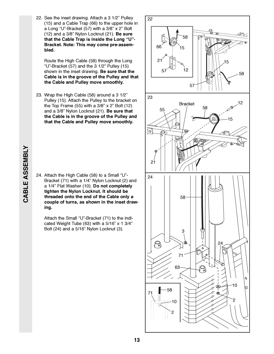 Weider PRO 9400 user manual Cable Assembly 