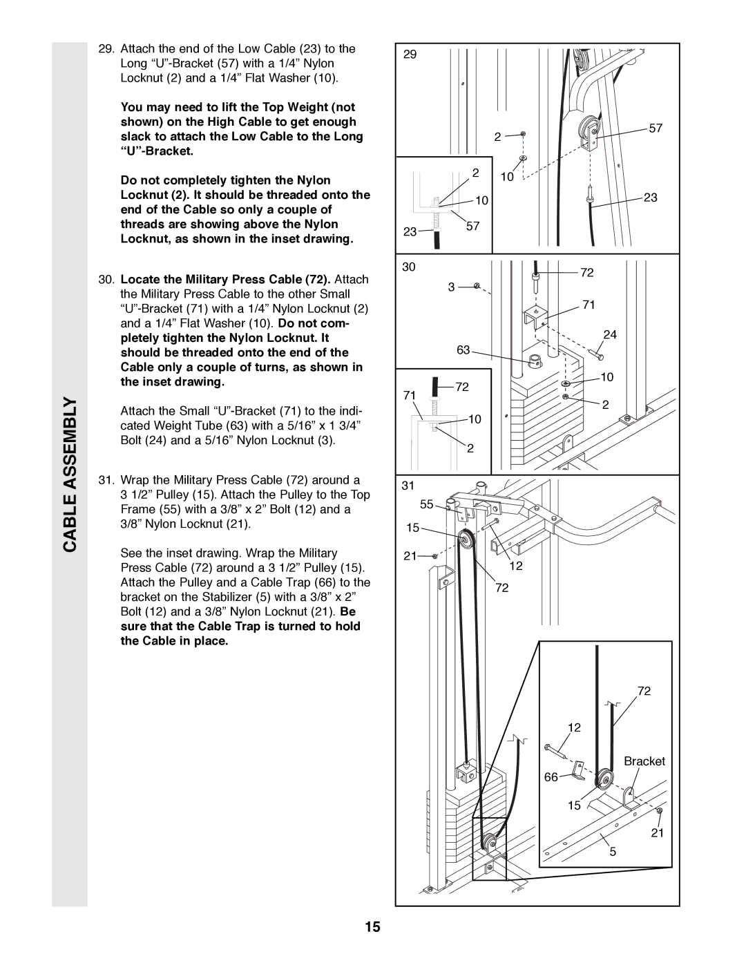 Weider PRO 9400 user manual Cable Assembly 