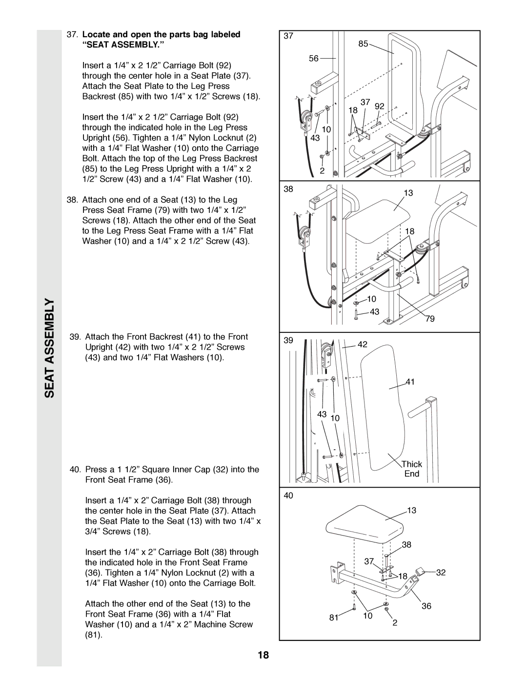 Weider PRO 9400 user manual Seat Assembly, Òseat ASSEMBLY.Ó 