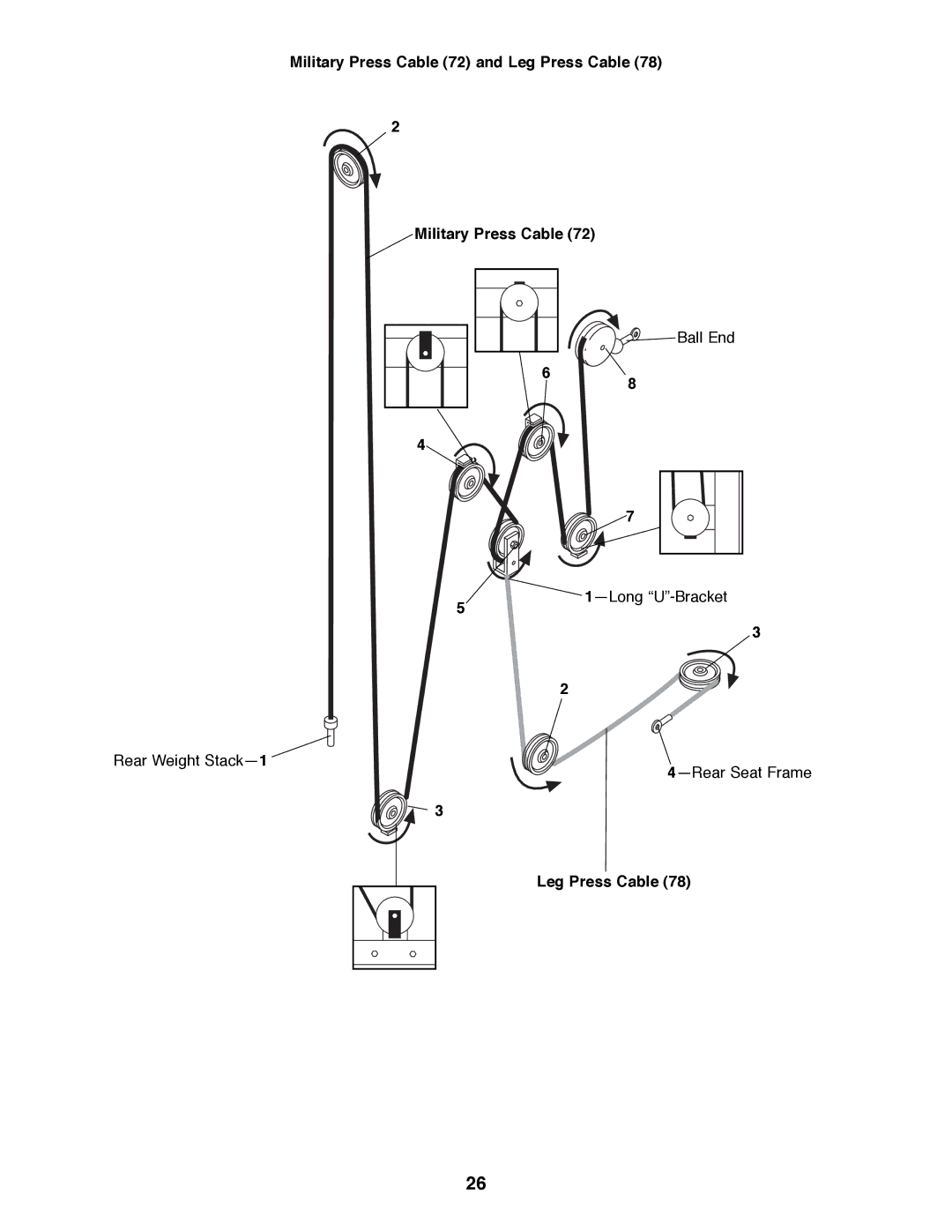 Weider PRO 9400 user manual Military Press Cable 72 and Leg Press Cable 