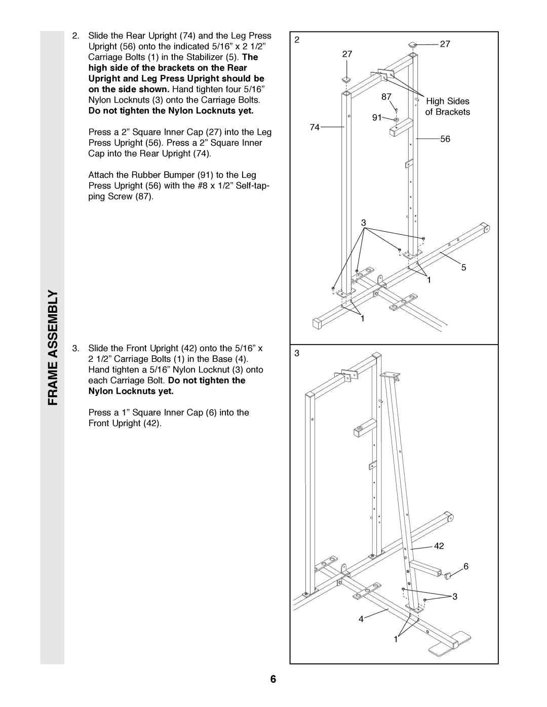 Weider PRO 9400 user manual Nylon Locknuts yet 