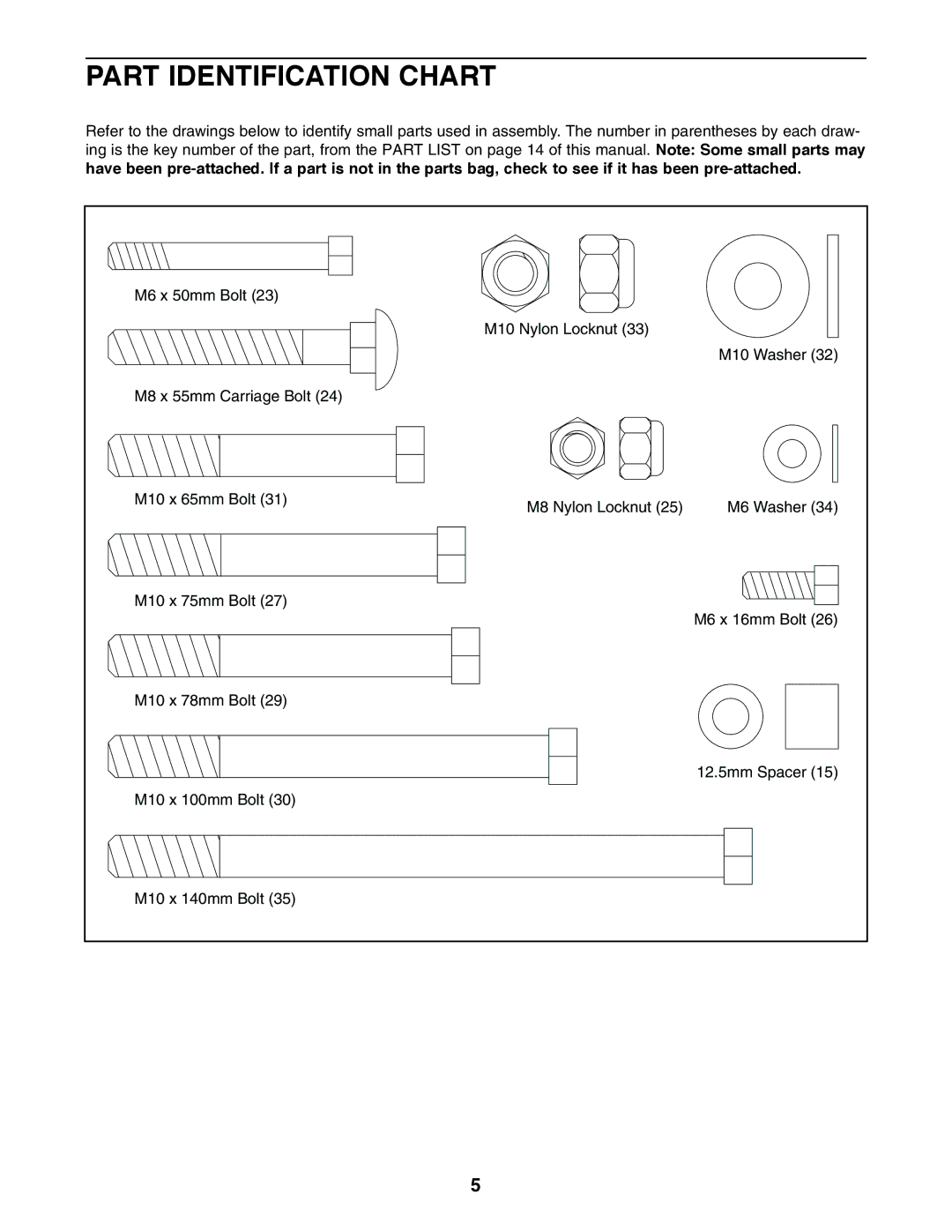 Weider Pro XT 10 user manual Part Identification Chart 