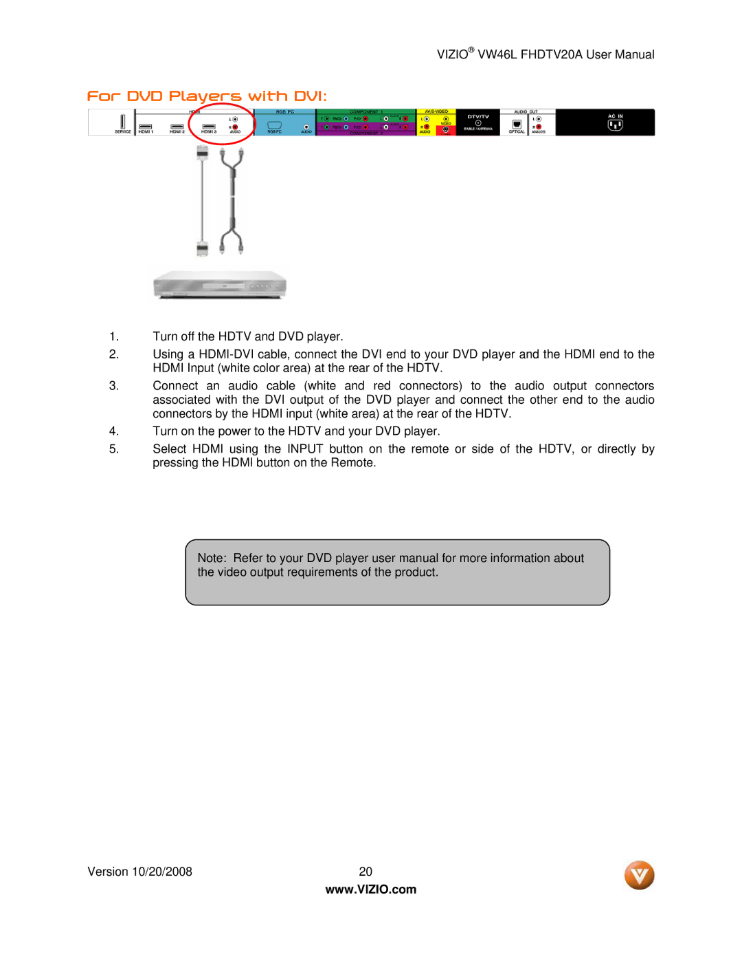 Weider VW46L user manual For DVD Players with DVI 