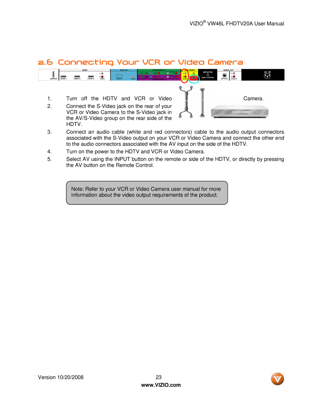 Weider VW46L user manual Connecting Your VCR or Video Camera 