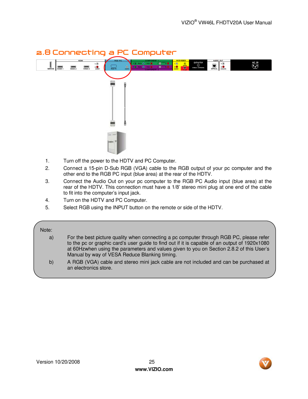 Weider VW46L user manual Connecting a PC Computer 