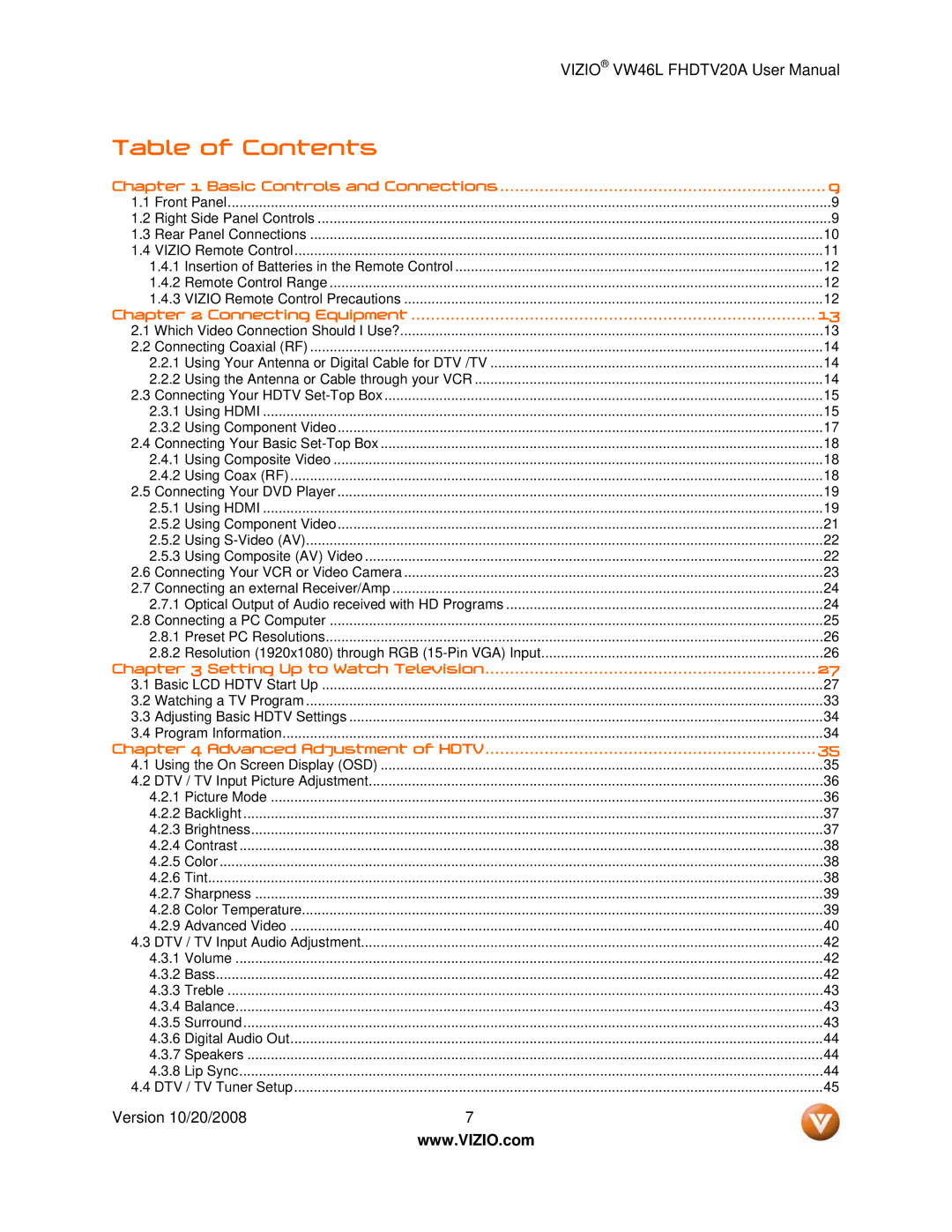 Weider VW46L user manual Table of Contents 