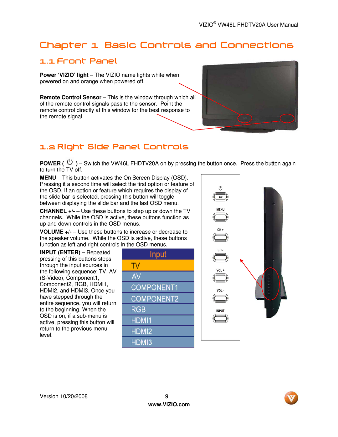 Weider VW46L user manual Front Panel, Right Side Panel Controls 