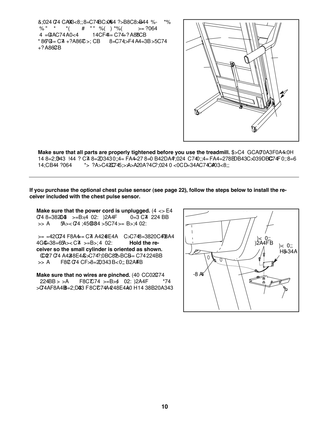 Weider WBTL13608.0 Ceiver so the small cylinder is oriented as shown, Make sure that no wires are pinched. Reattach 