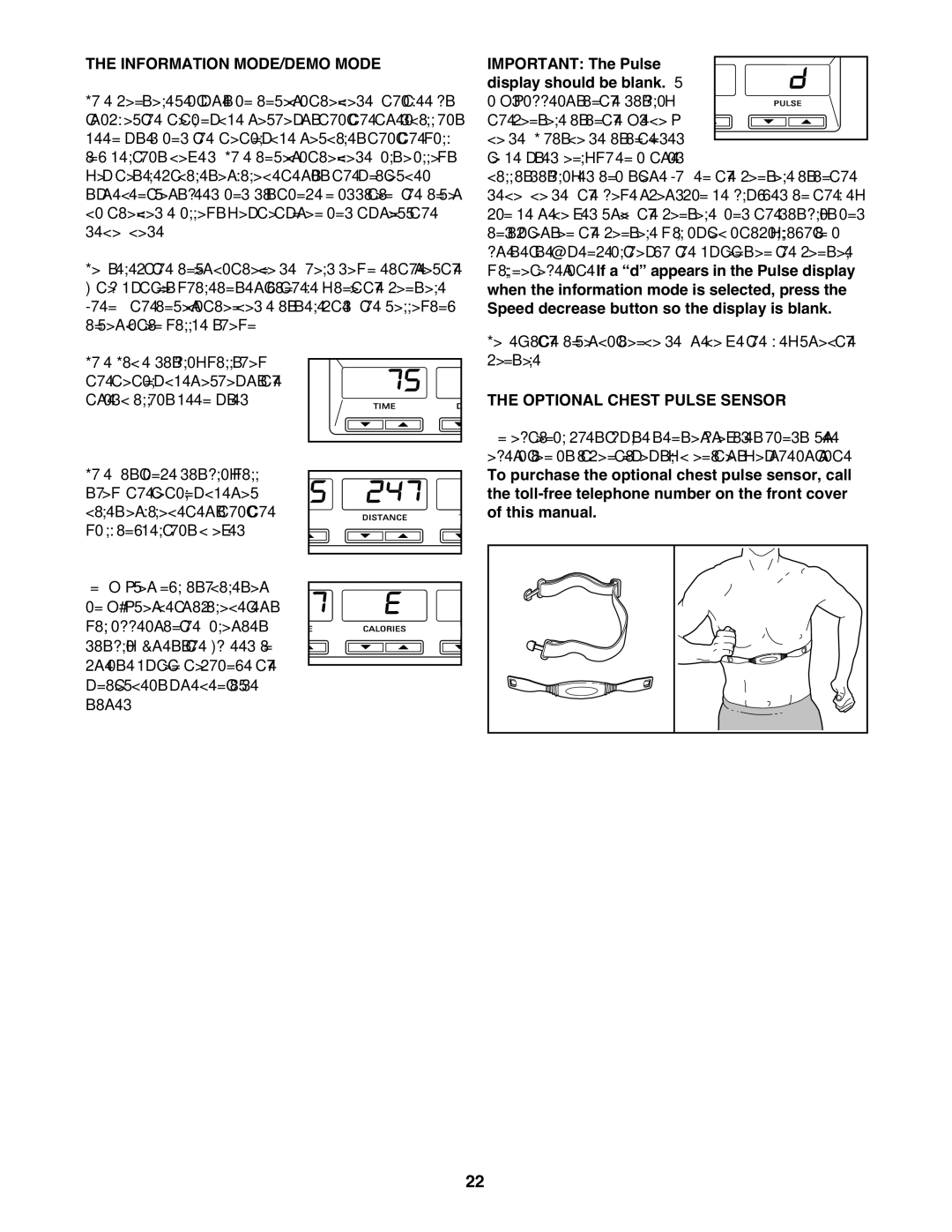 Weider WBTL13608.0 user manual Information MODE/DEMO Mode, Optional Chest Pulse Sensor 