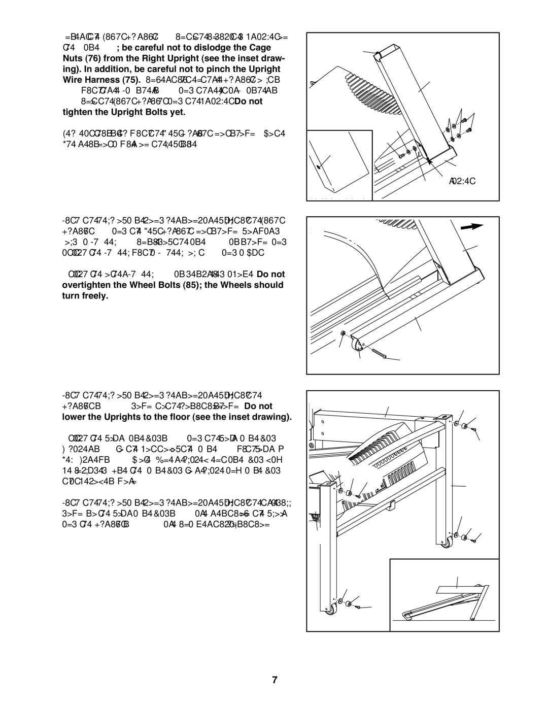 Weider WBTL13608.0 user manual Tighten the Upright Bolts yet, Lower the Uprights to the floor see the inset drawing 