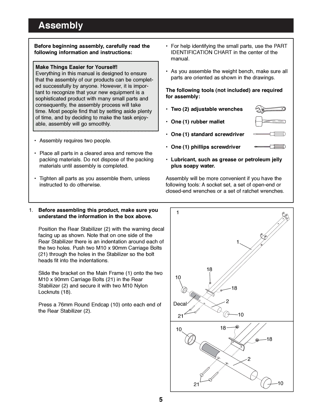 Weider WEBE03490 manual Assembly 