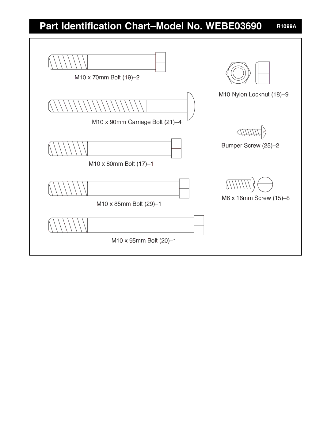 Weider manual Part Identification ChartÐModel No. WEBE03690 R1099A 