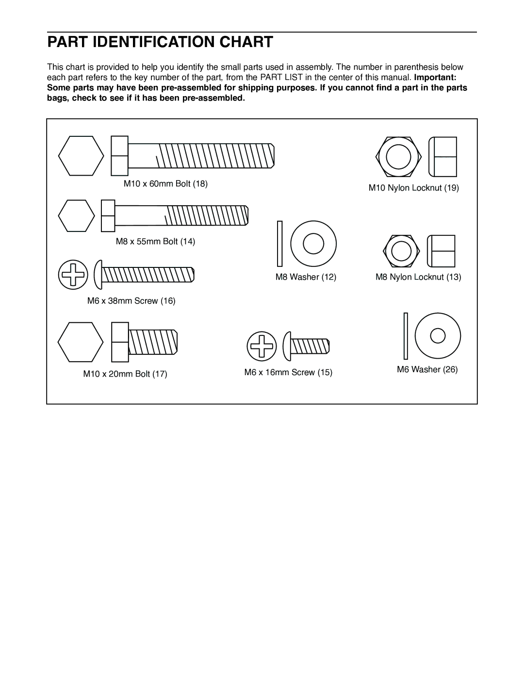 Weider WEBE05920 user manual Part Identification Chart 