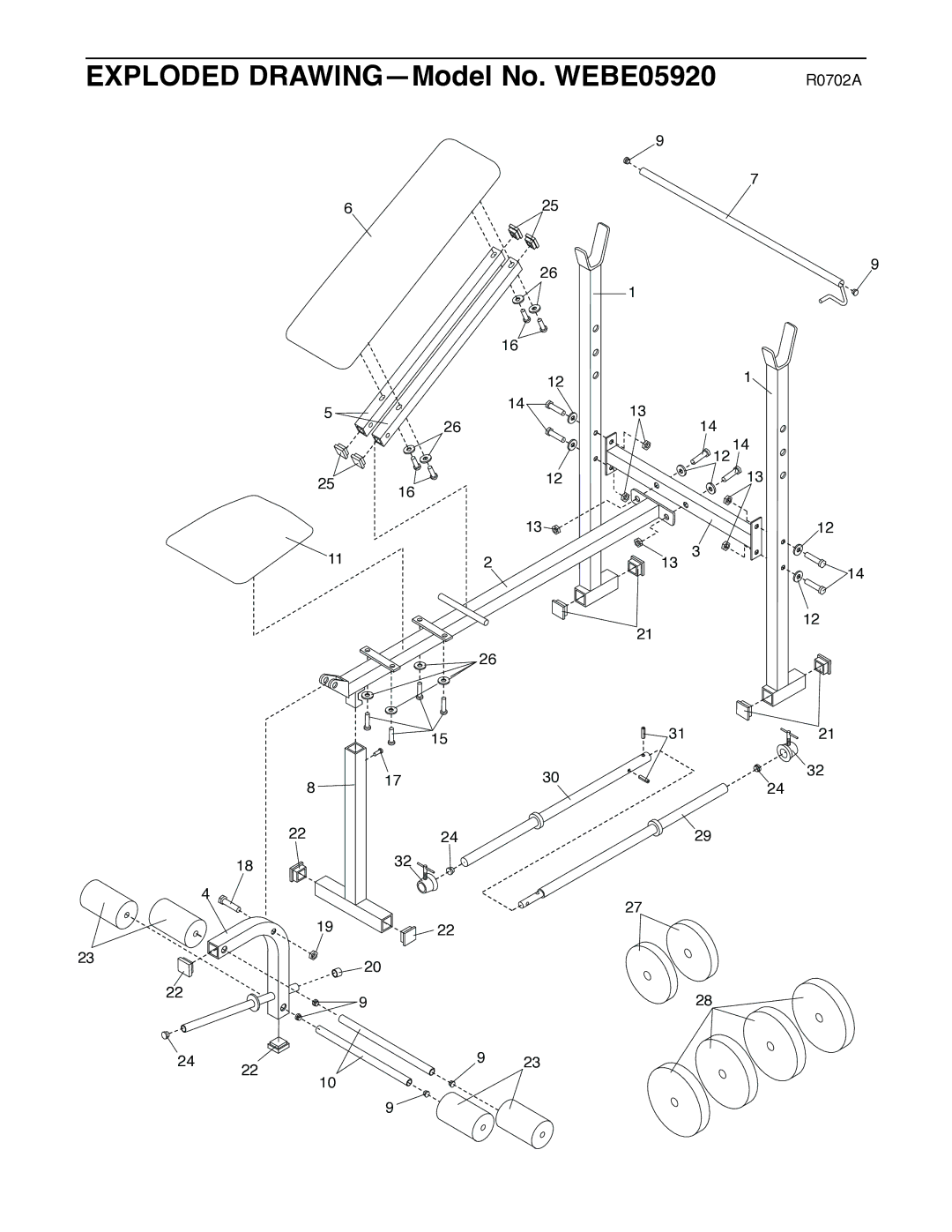 Weider user manual Exploded DRAWING-Model No. WEBE05920 