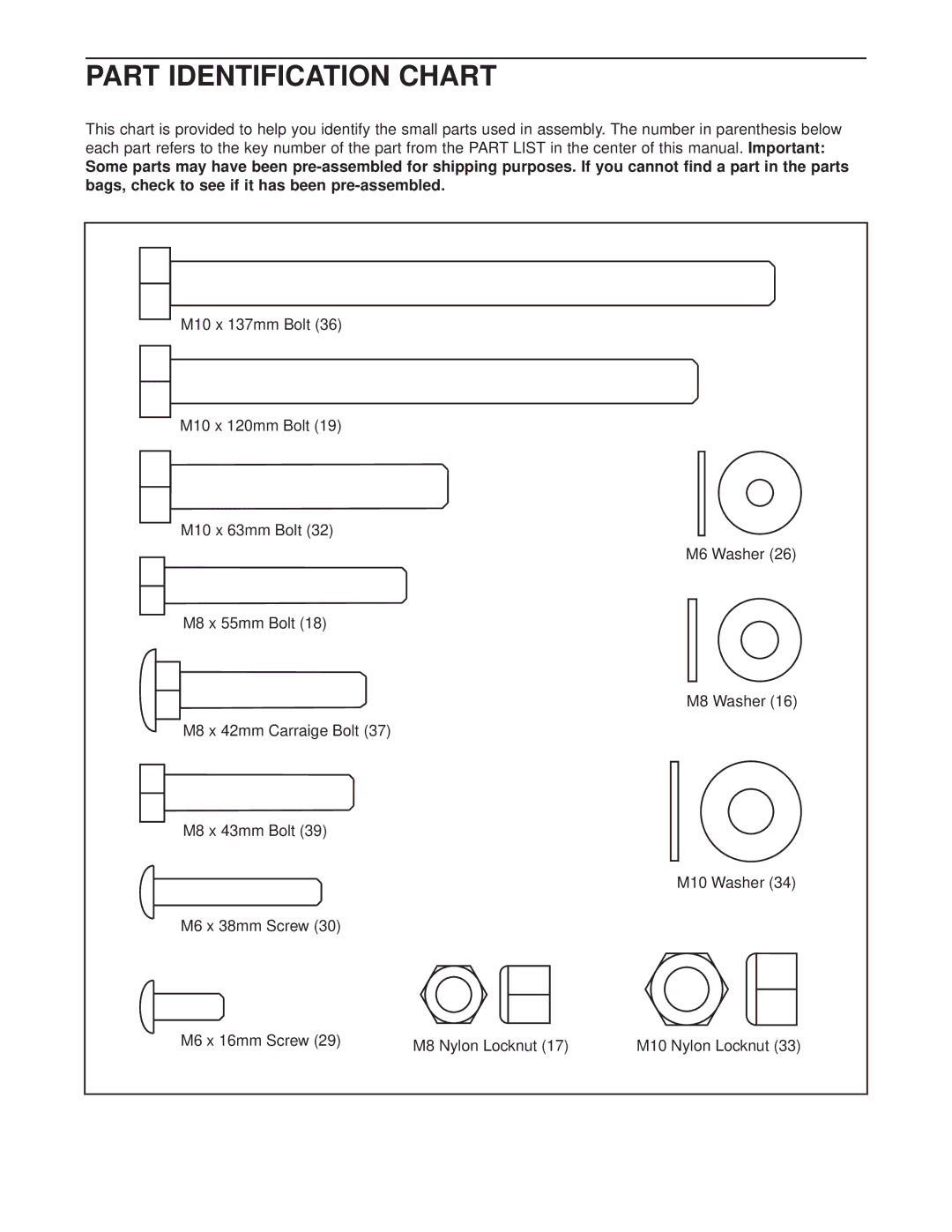 Weider WEBE05930 user manual Part Identification Chart 