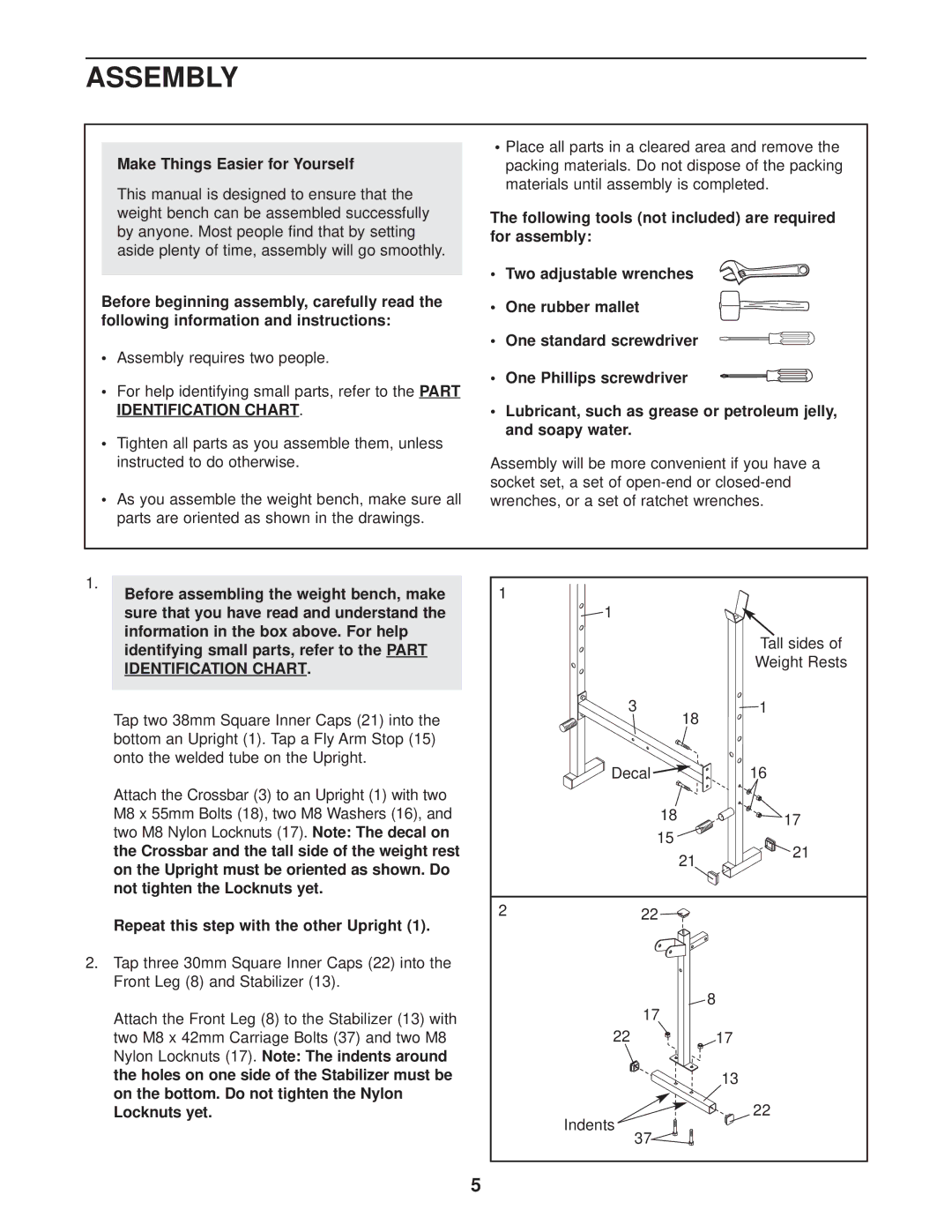 Weider WEBE05930 user manual Assembly, Make Things Easier for Yourself, Repeat this step with the other Upright 