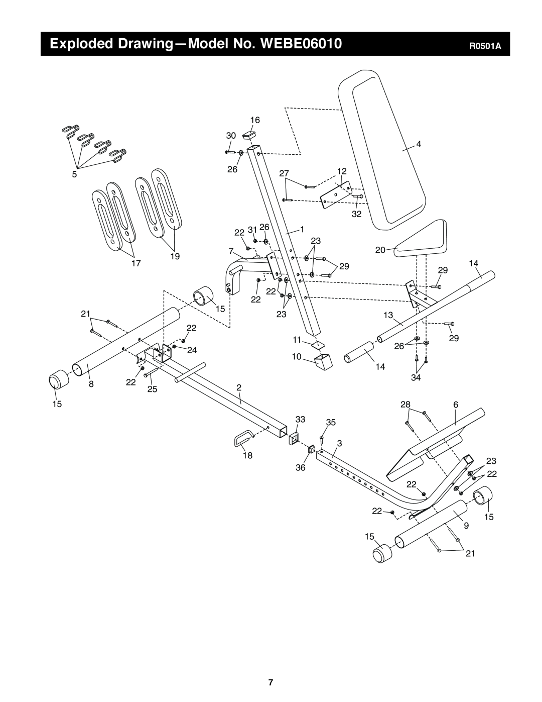 Weider user manual Exploded Drawing-Model No. WEBE06010, R0501A 
