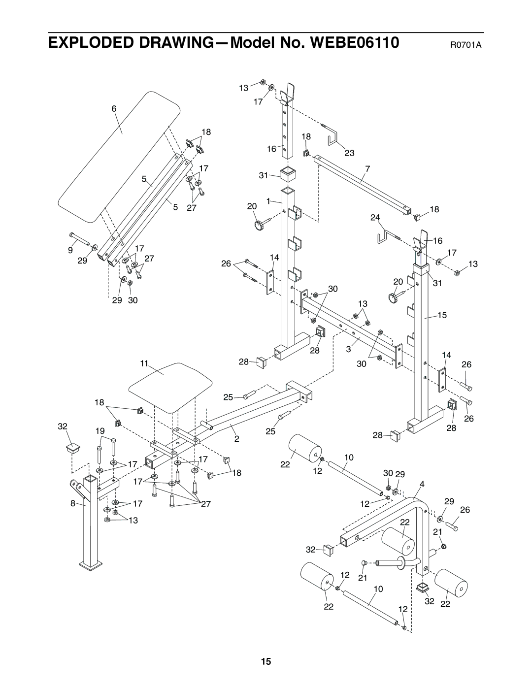 Weider user manual Exploded DRAWING-Model No. WEBE06110 