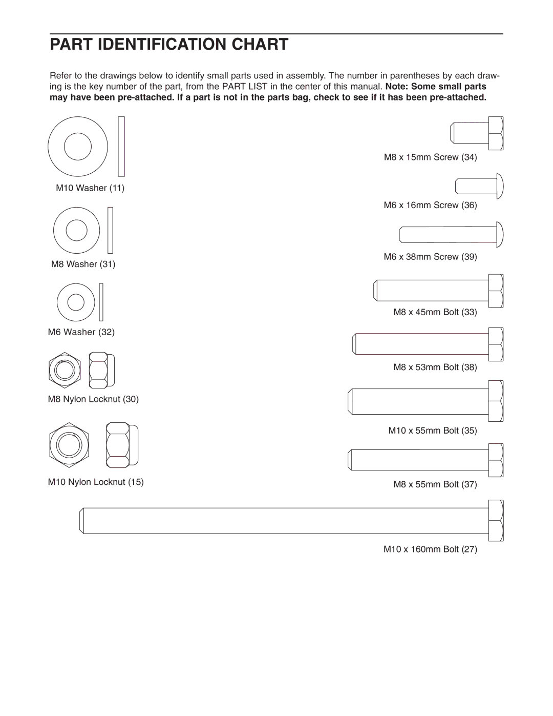 Weider WEBE0635.0 user manual Part Identification Chart 