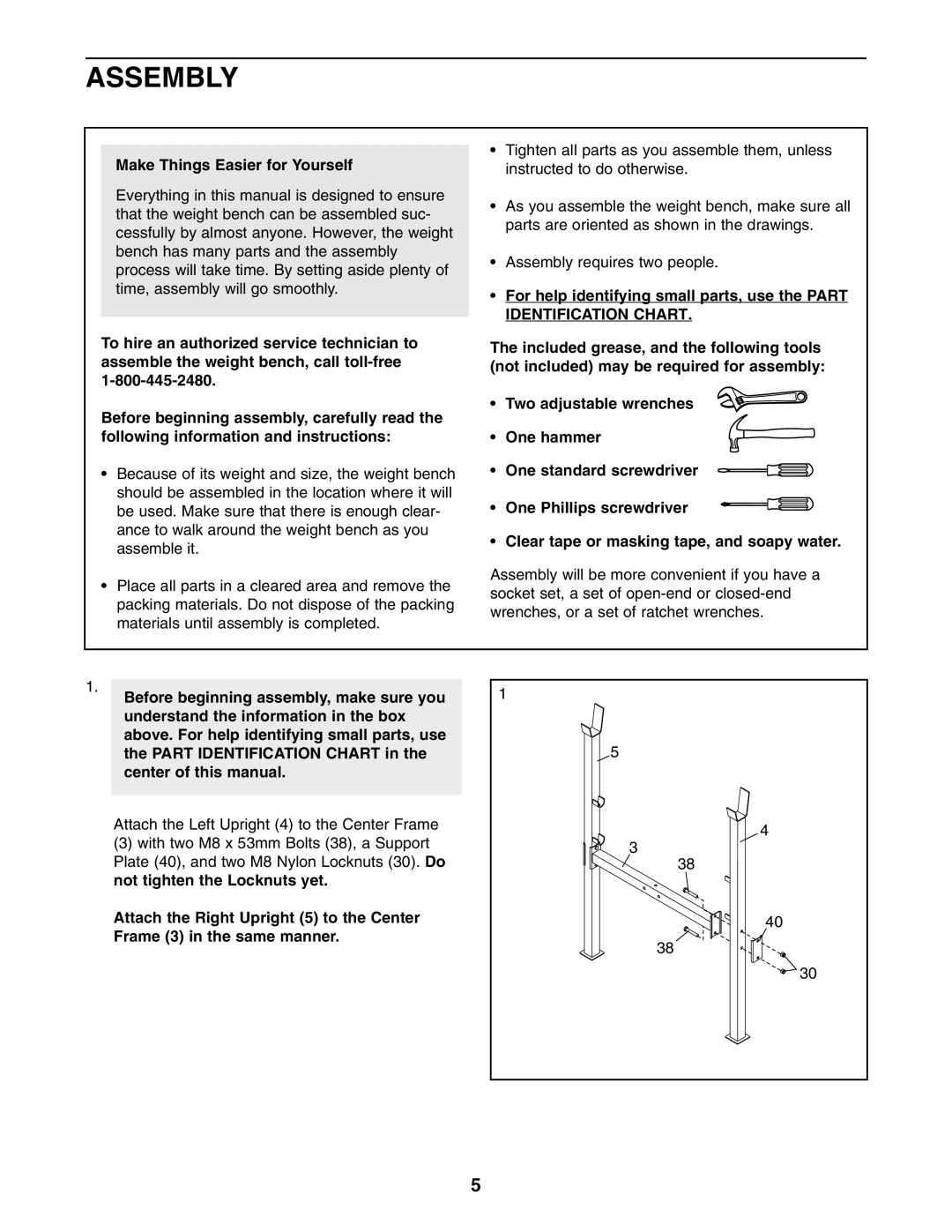 Weider WEBE0635.0 user manual Assembly, Make Things Easier for Yourself 