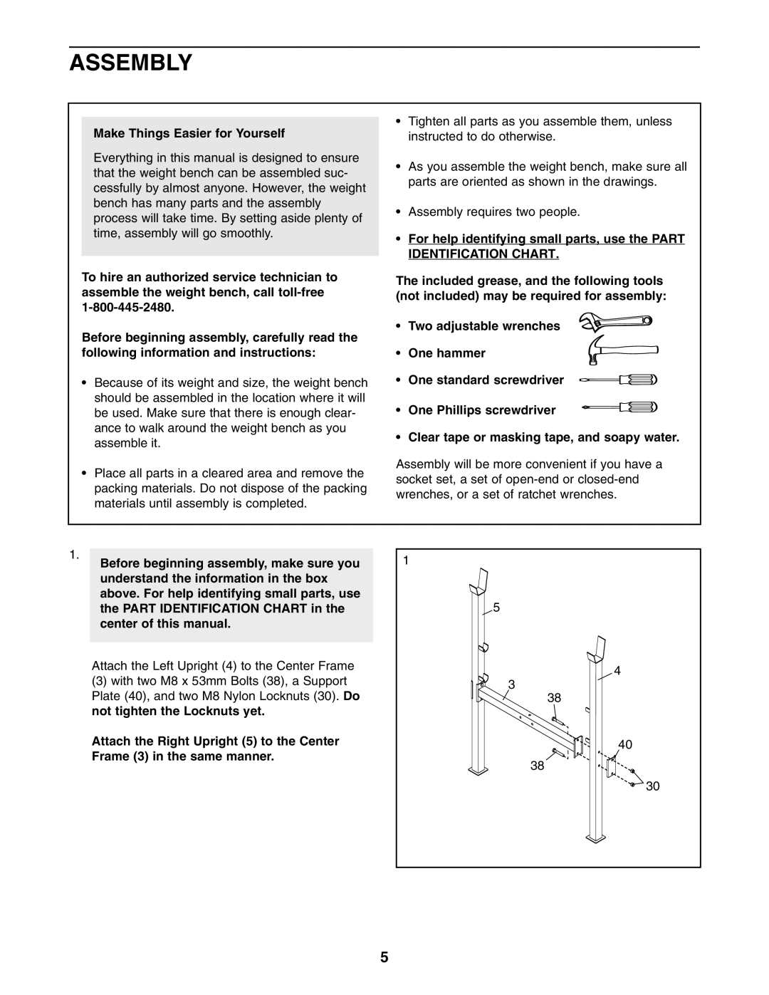 Weider WEBE0635.1 user manual Assembly, Make Things Easier for Yourself 