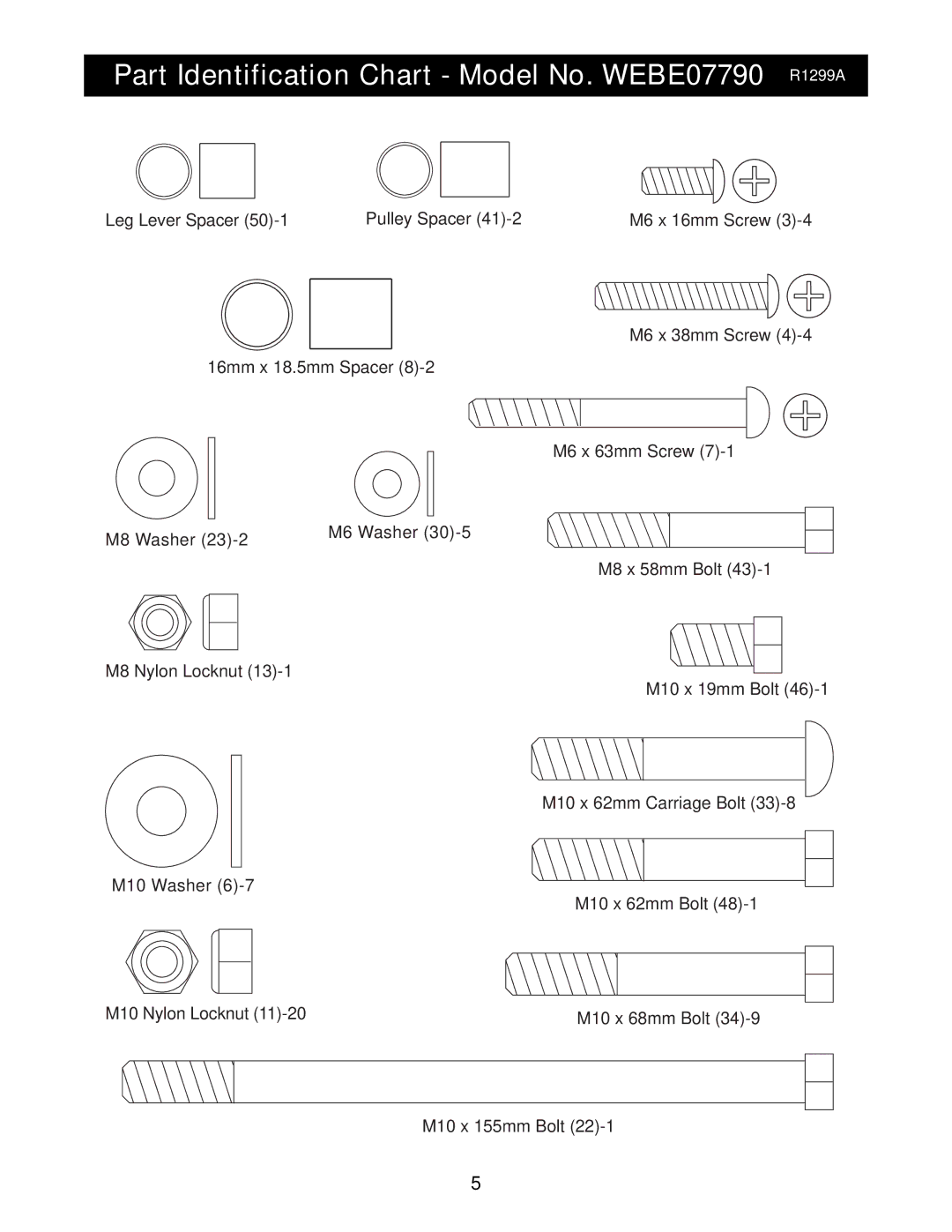 Weider manual Part Identification Chart Model No. WEBE07790 R1299A 