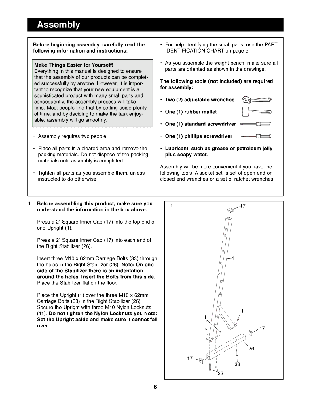 Weider WEBE07790 manual Assembly 