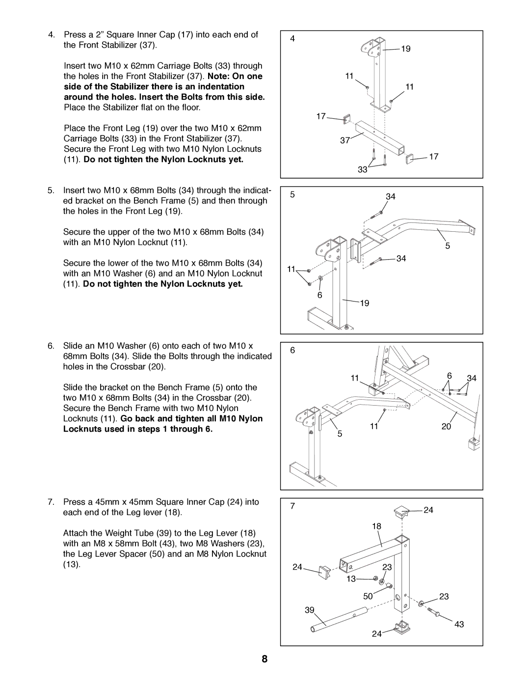 Weider WEBE07790 manual Locknuts used in steps 1 through 