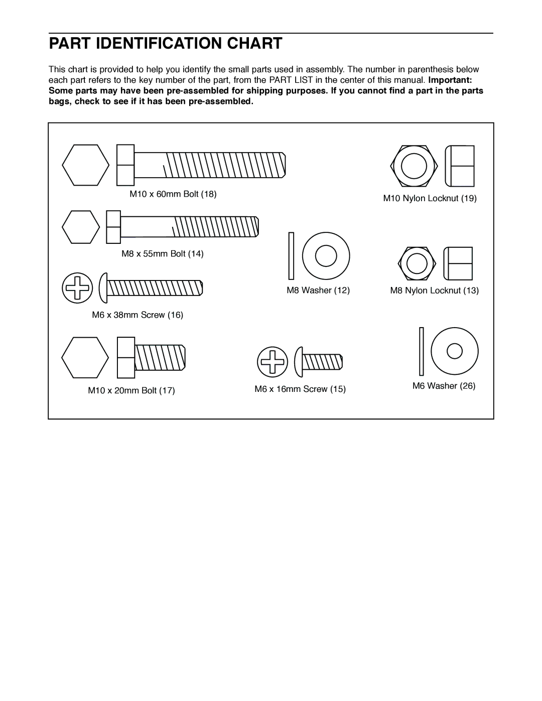 Weider WEBE07920 user manual Part Identification Chart 