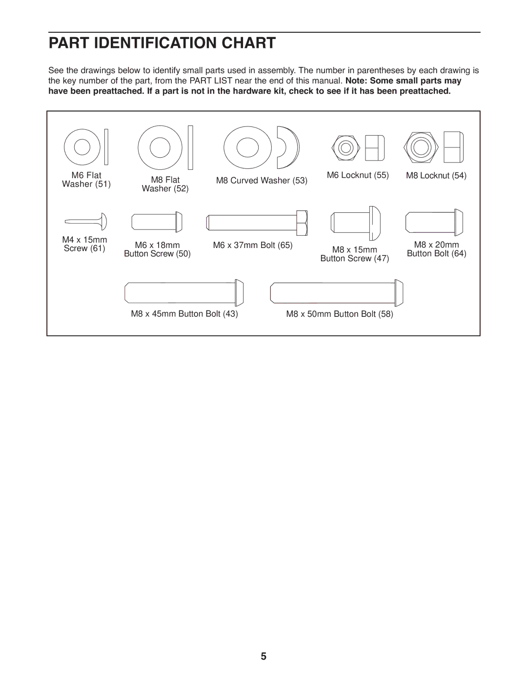 Weider WEBE0878.0 manual Part Identification Chart 