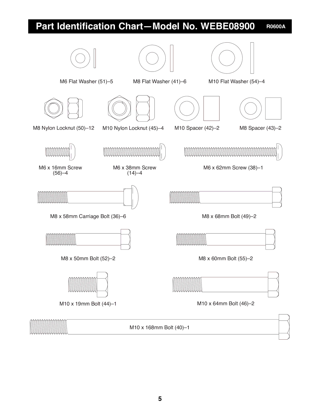 Weider manual Part Identification ChartÑModel No. WEBE08900 R0600A 