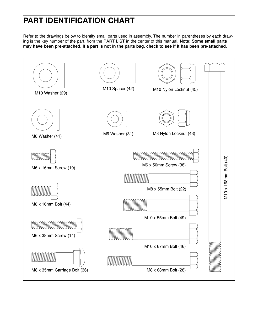 Weider WEBE08920 user manual Part Identification Chart 