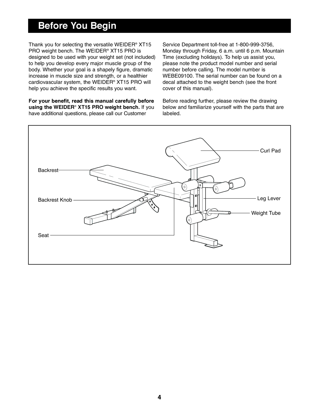 Weider WEBE09100 user manual Before You Begin 