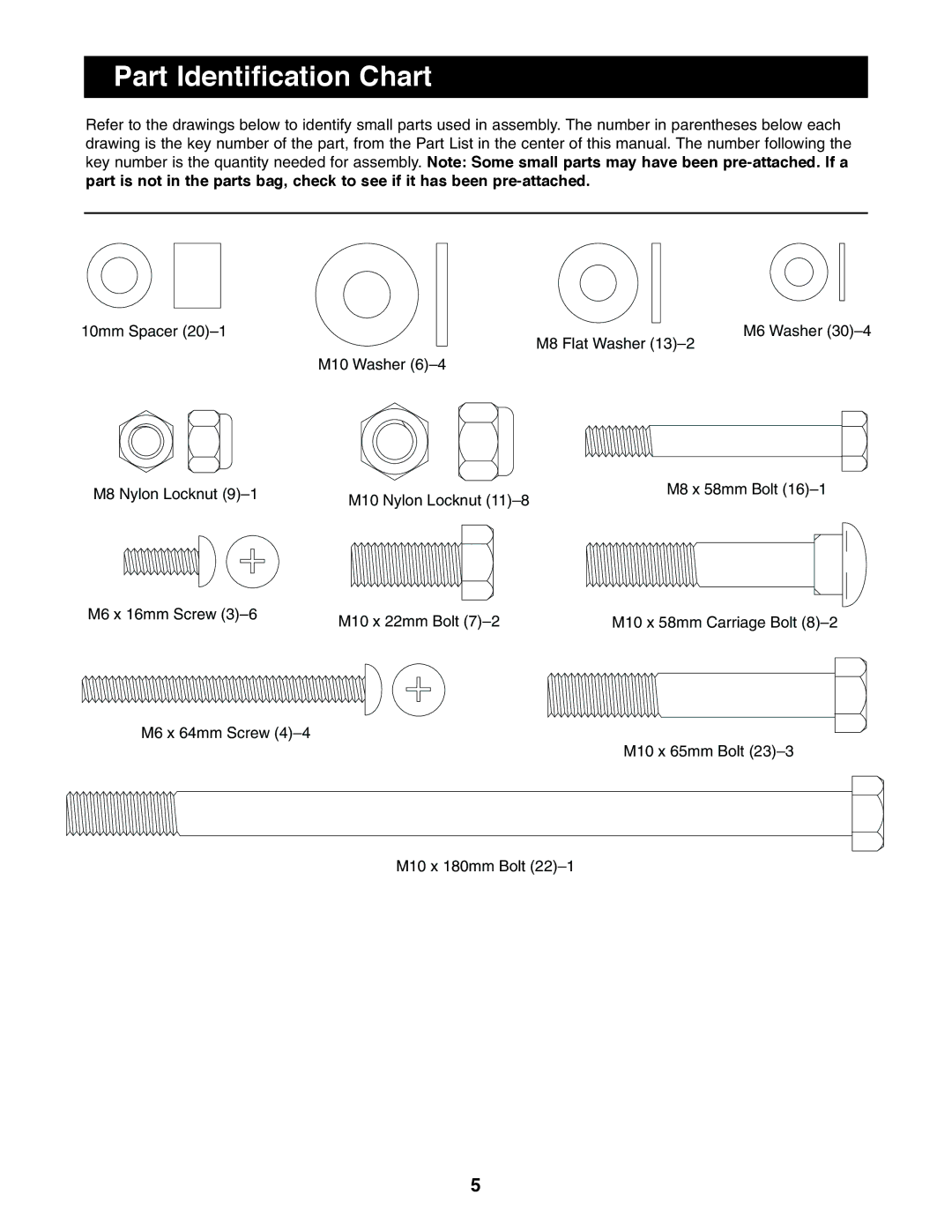 Weider WEBE09100 user manual Part Identification Chart 