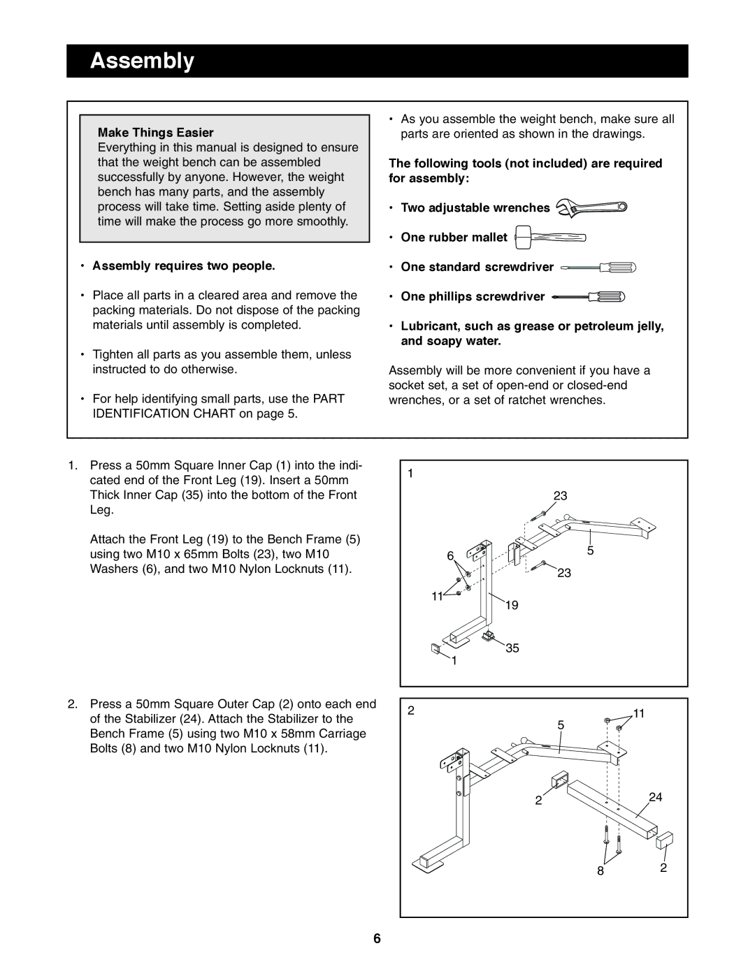 Weider WEBE09100 user manual Make Things Easier, Assembly requires two people 