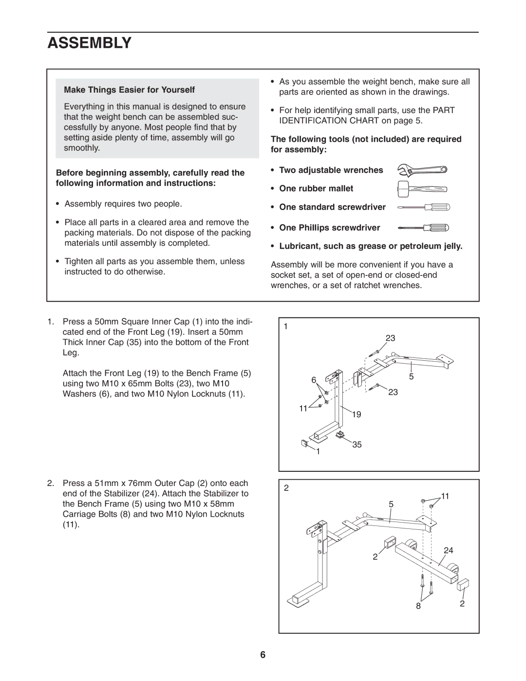 Weider WEBE09101 user manual Assembly, Make Things Easier for Yourself 