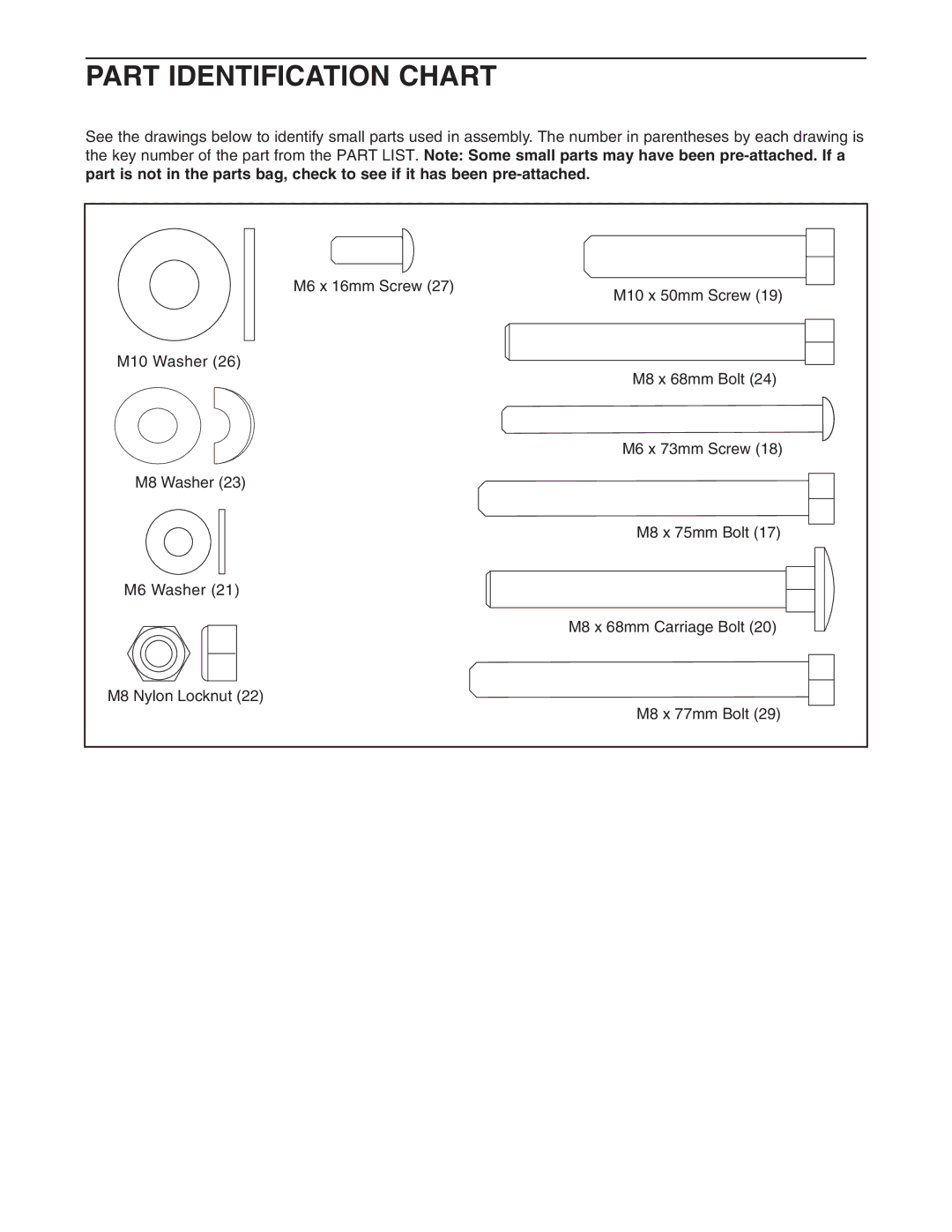 Weider WEBE09140 user manual Part Identification Chart 