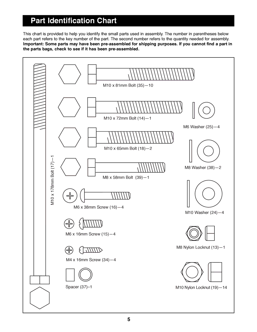 Weider WEBE09900 manual Part Identification Chart 