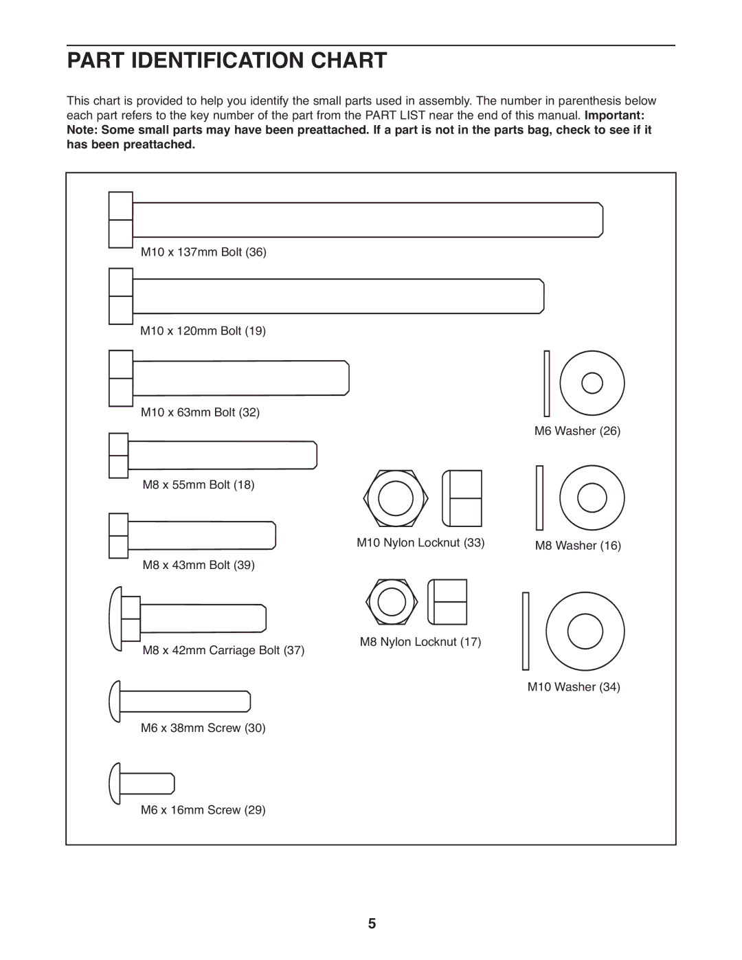 Weider WEBE1137.0 user manual Part Identification Chart 