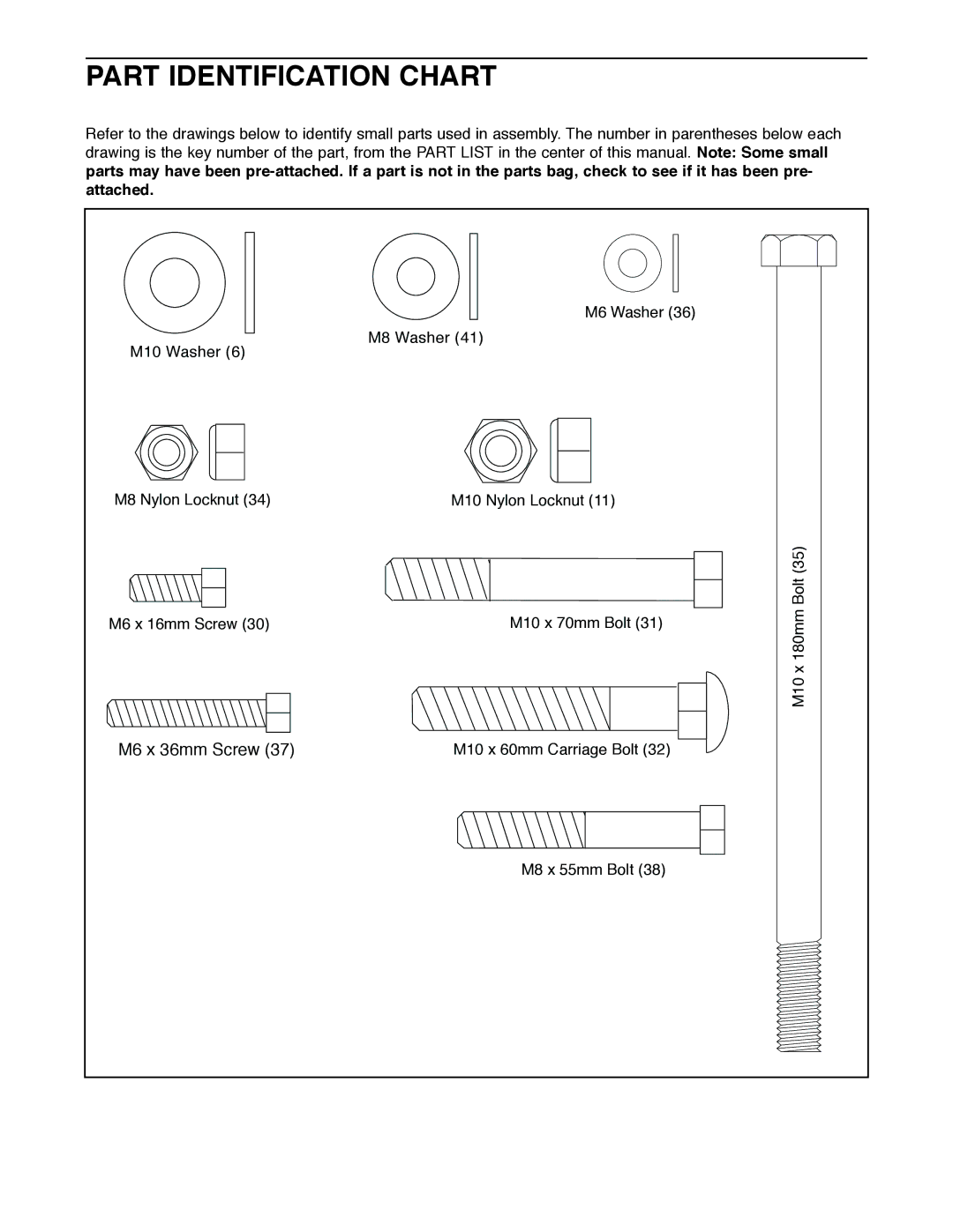 Weider WEBE11920 user manual Part Identification Chart 