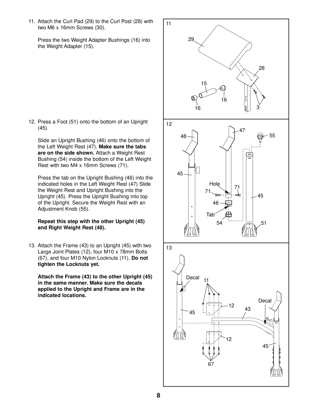 Weider WEBE12621 user manual Hole Tab Decal 