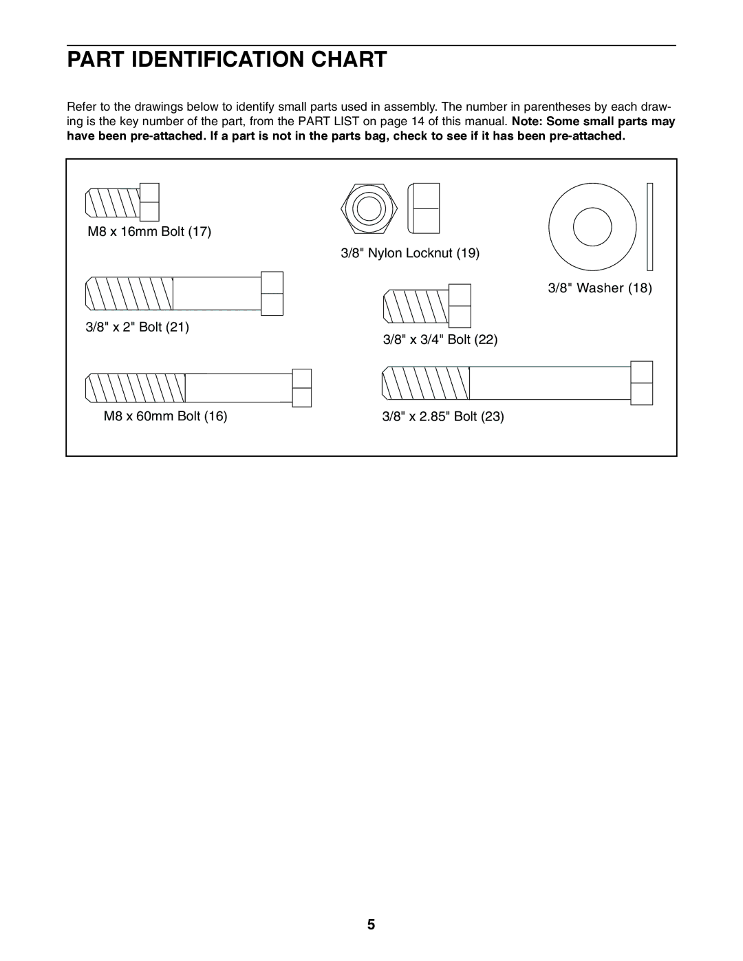 Weider WEBE13010 user manual Part Identification Chart 